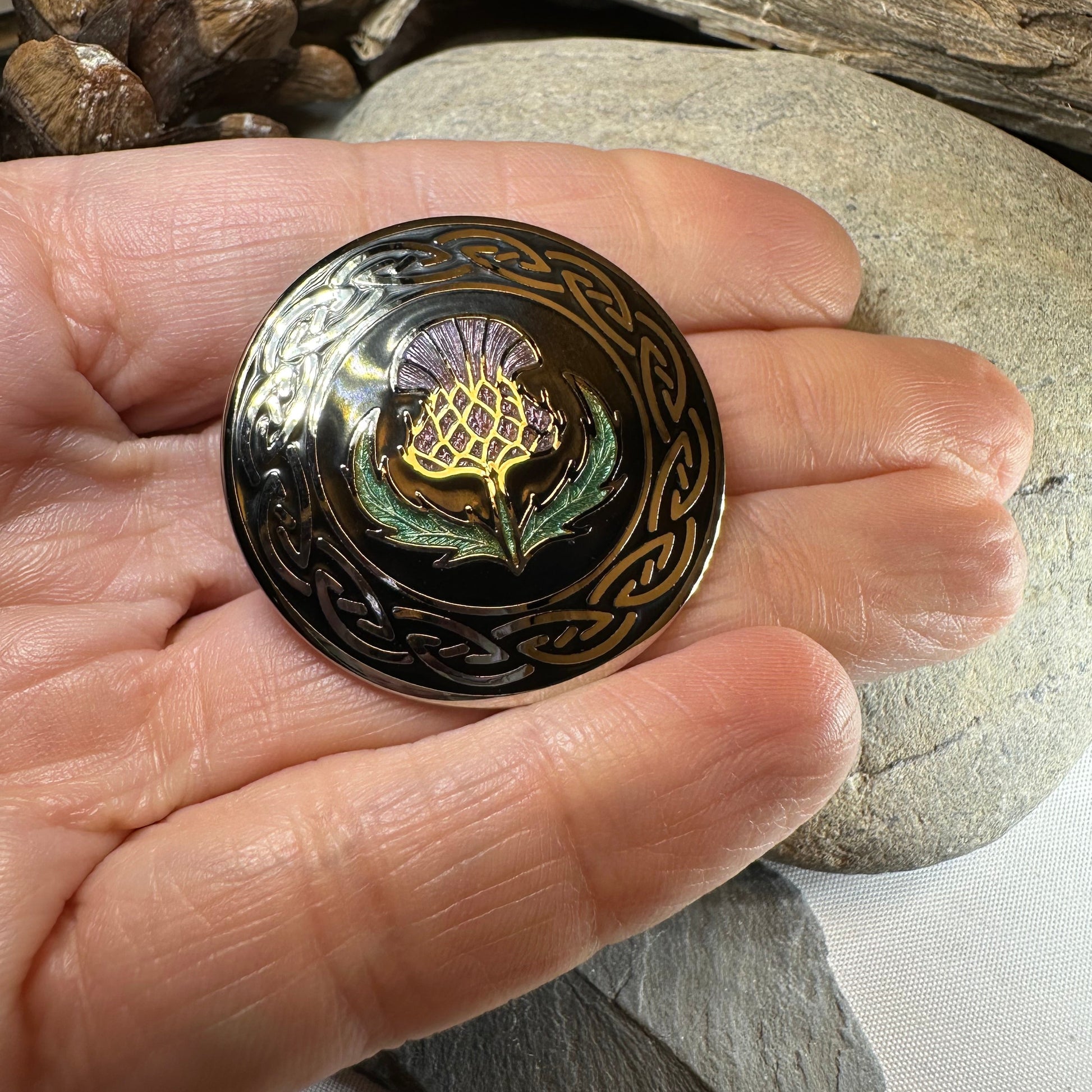 Celtic Scottish Thistle Enamel Brooch — view 3