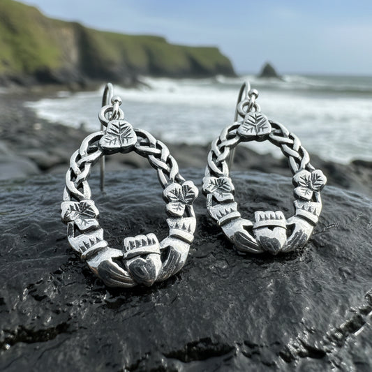 Lilith Celtic Irish Claddagh Earrings in Sterling Silver