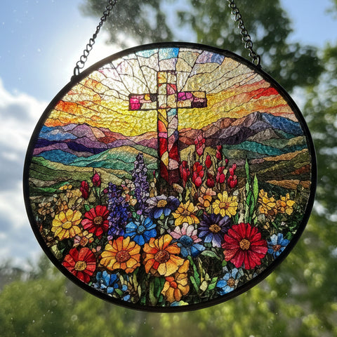 Load image into Gallery viewer, Wildflowers New Beginnings Cross Suncatcher
