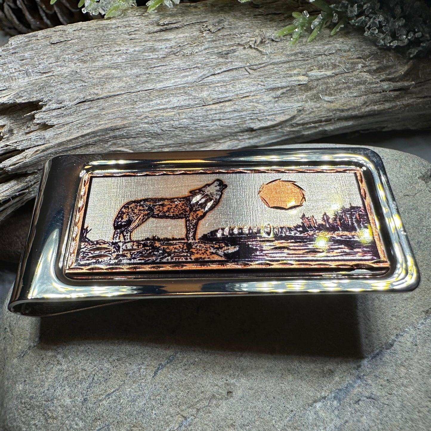 Howling Wolf Copper Money Clip