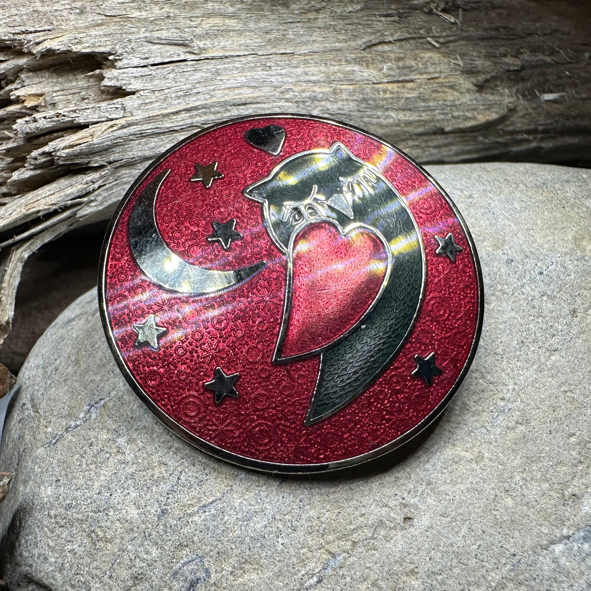 Red Enamel Owl Love Brooch — view 3