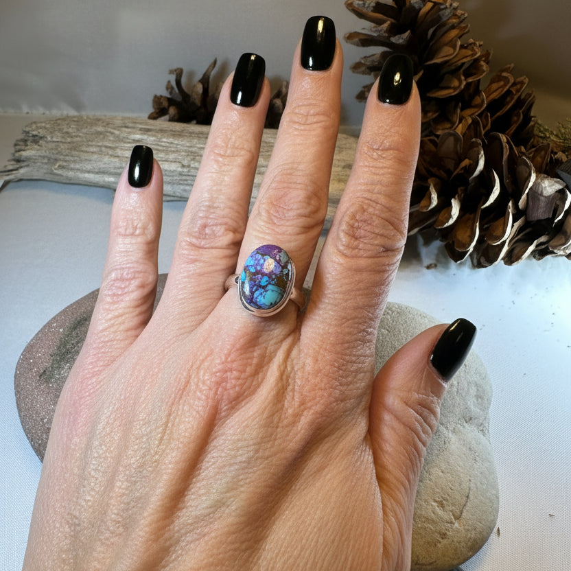 Purple Dahlia Turquoise Ring in Sterling Silver