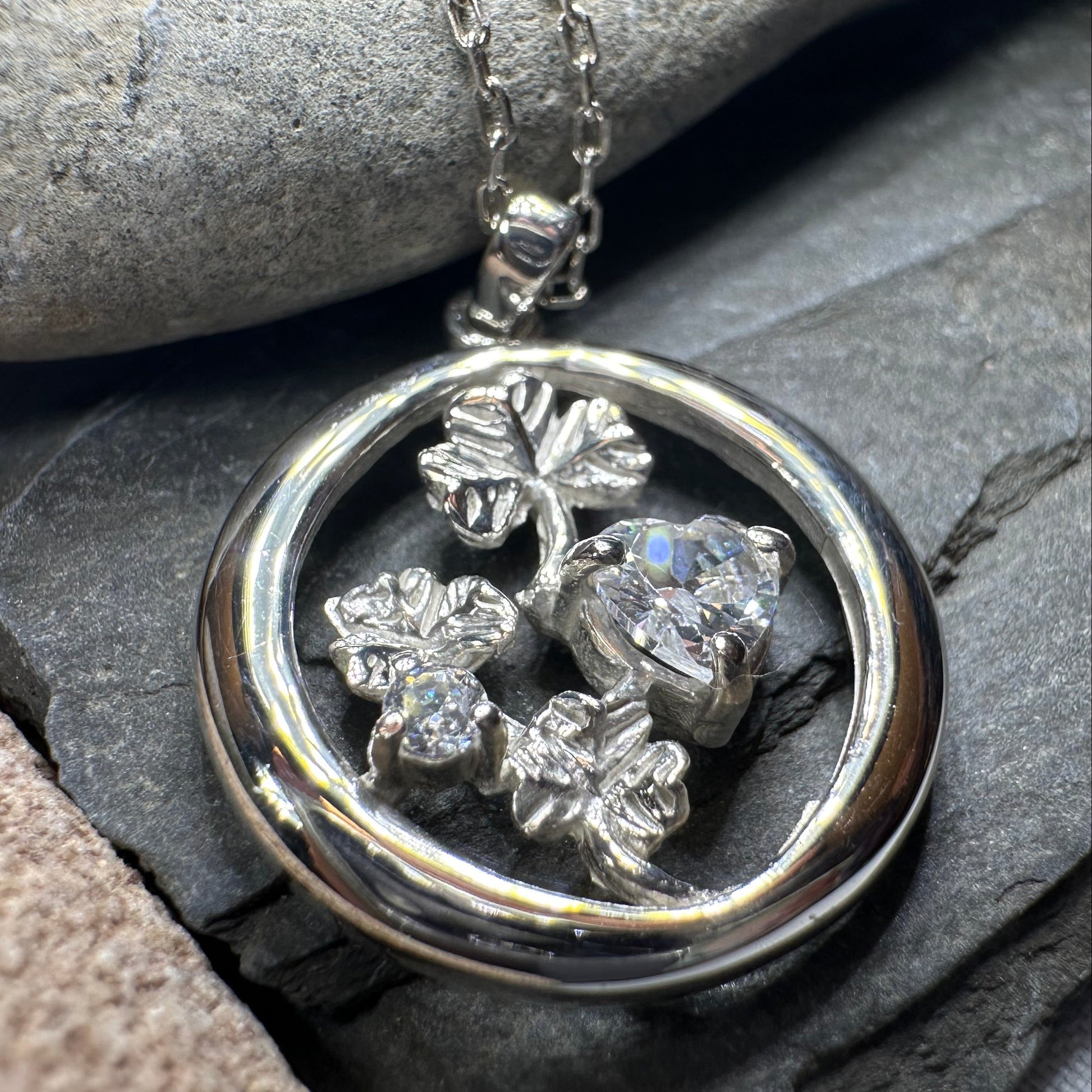 Irish Shamrock Garden Necklace in Sterling Silver — view 11