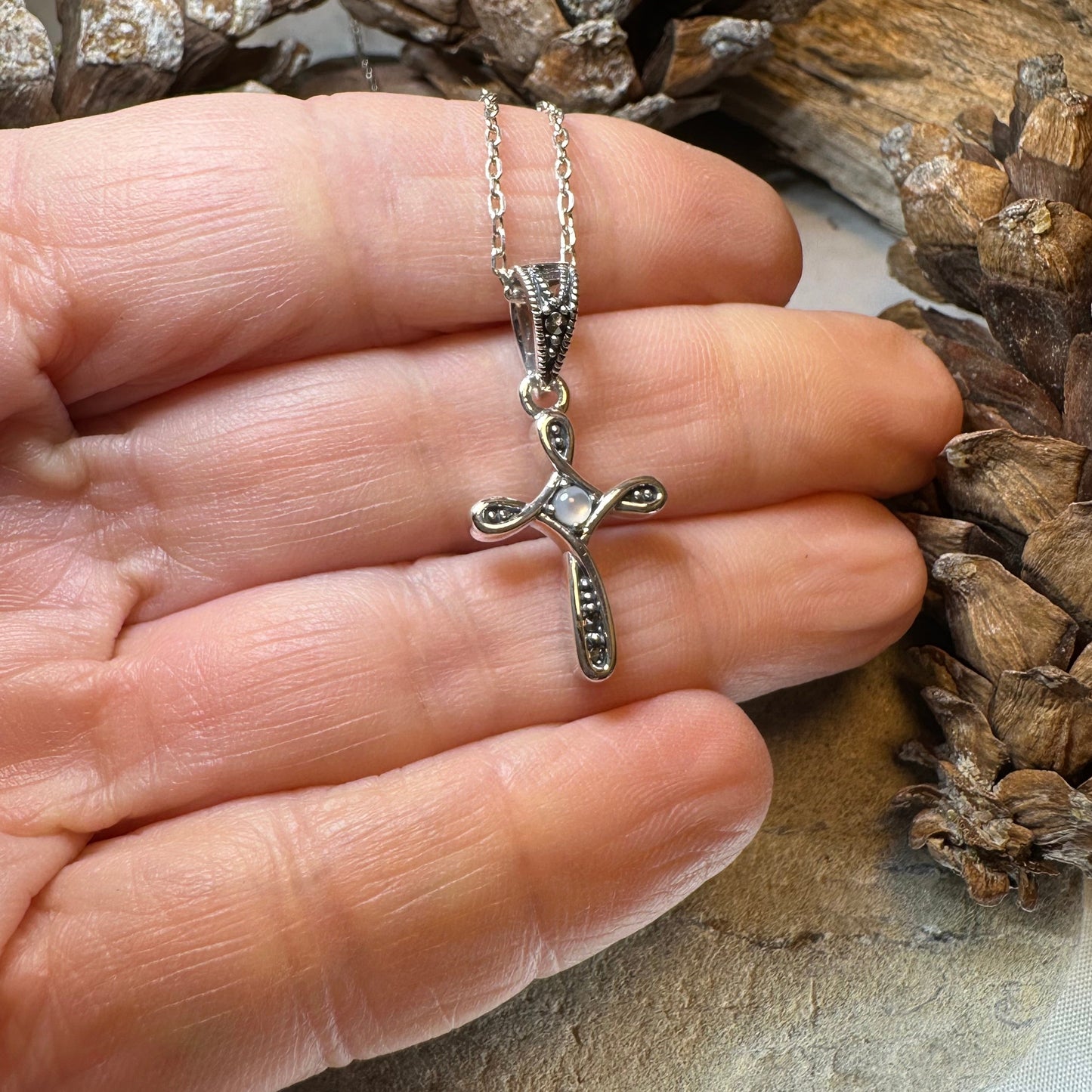 Isabeau Marcasite Cross Necklace in Sterling Silver