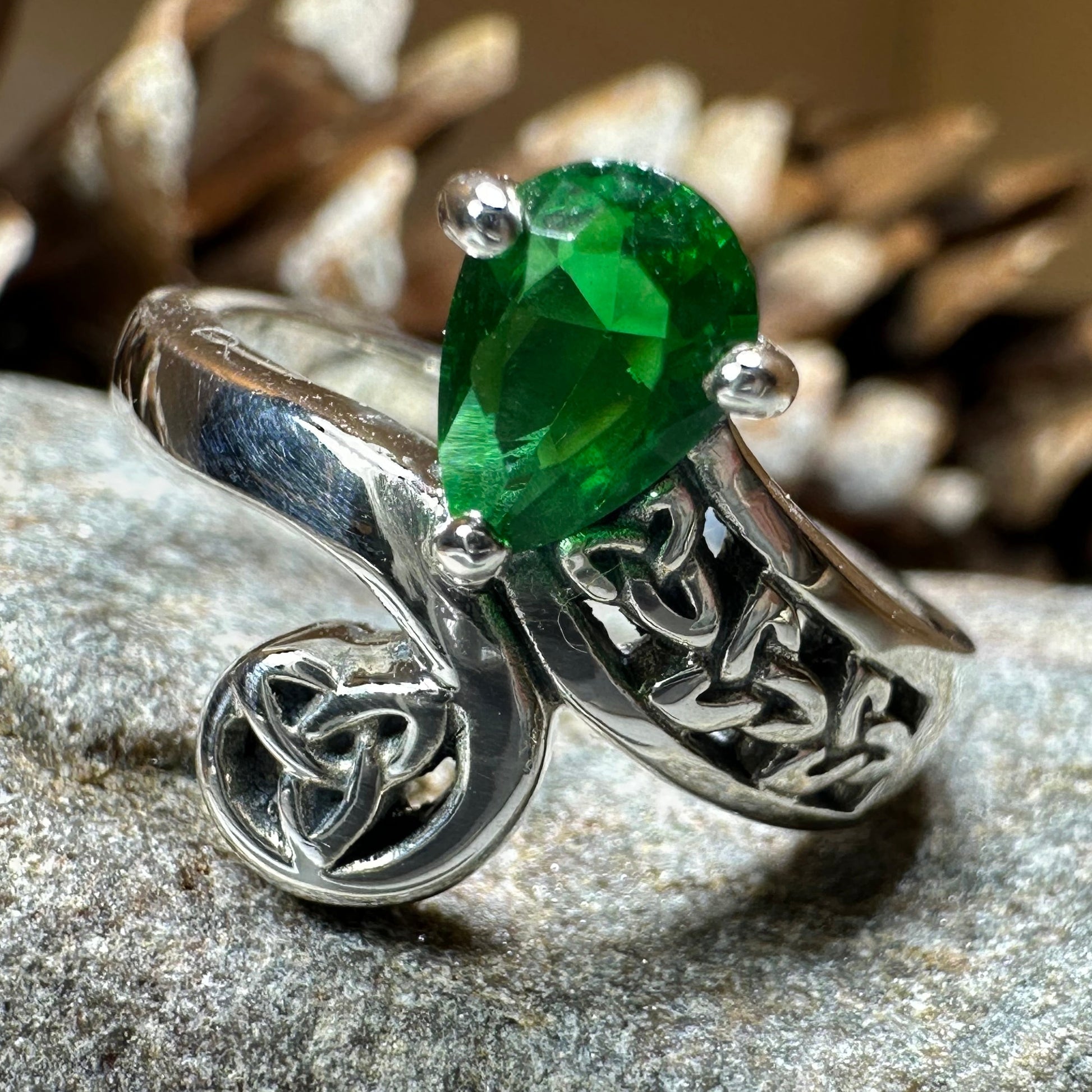 Emerald Dream Trinity Knot Ring in Sterling Silver — view 5