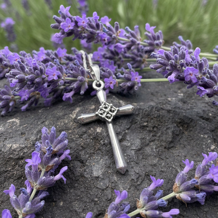Petite Simplicity Marcasite Cross Necklace in Sterling Silver