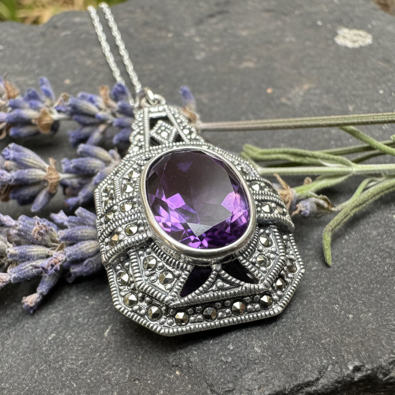 Victorian Marcasite Necklace with Amethyst