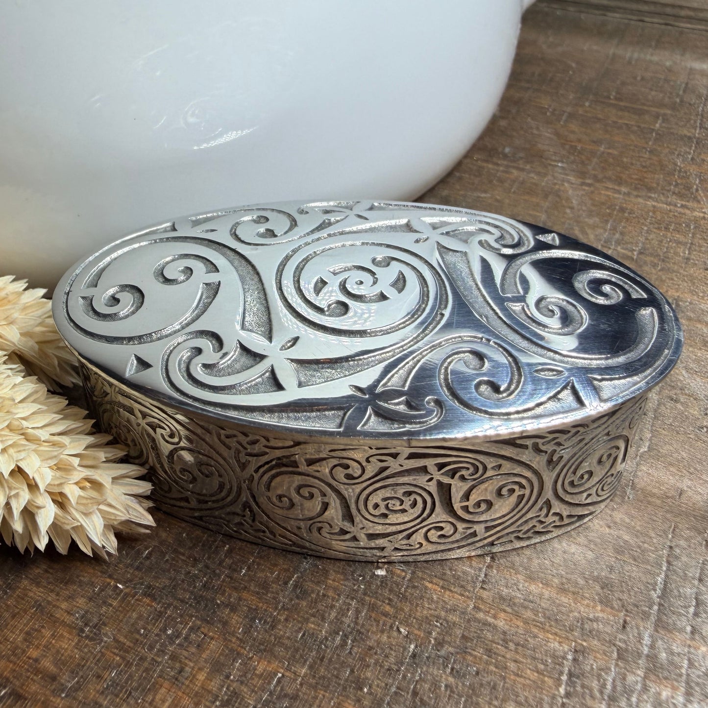Oval Celtic Spiral Trinket Box - Handmade in Pewter