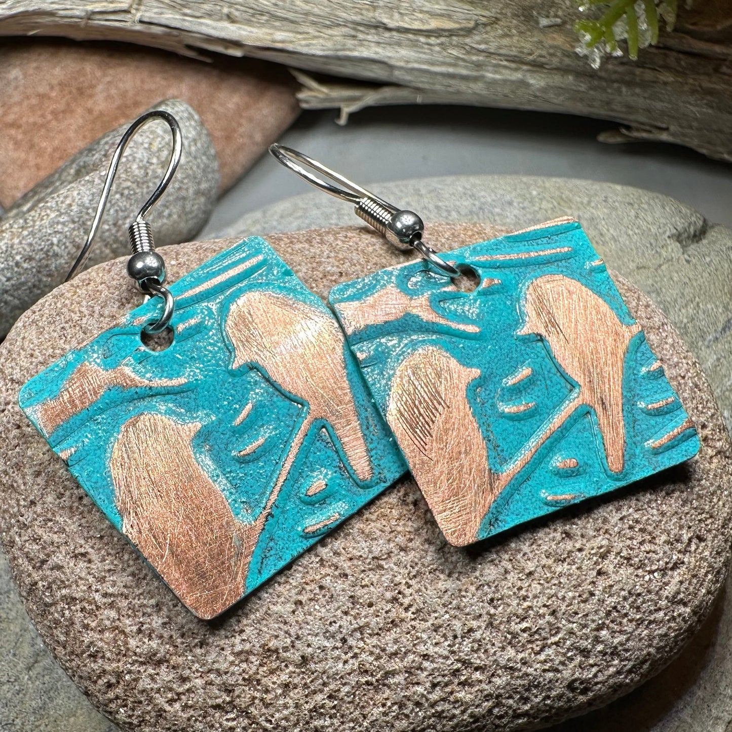 Summersong Bird Copper Dangle Earrings