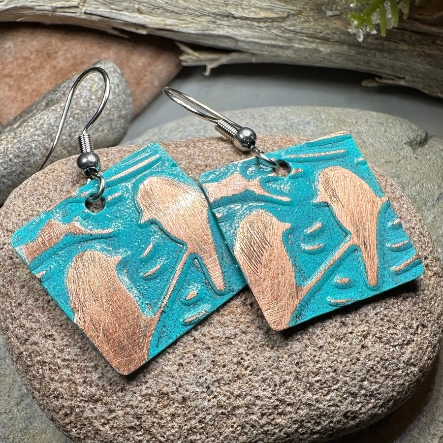 Summersong Bird Copper Dangle Earrings