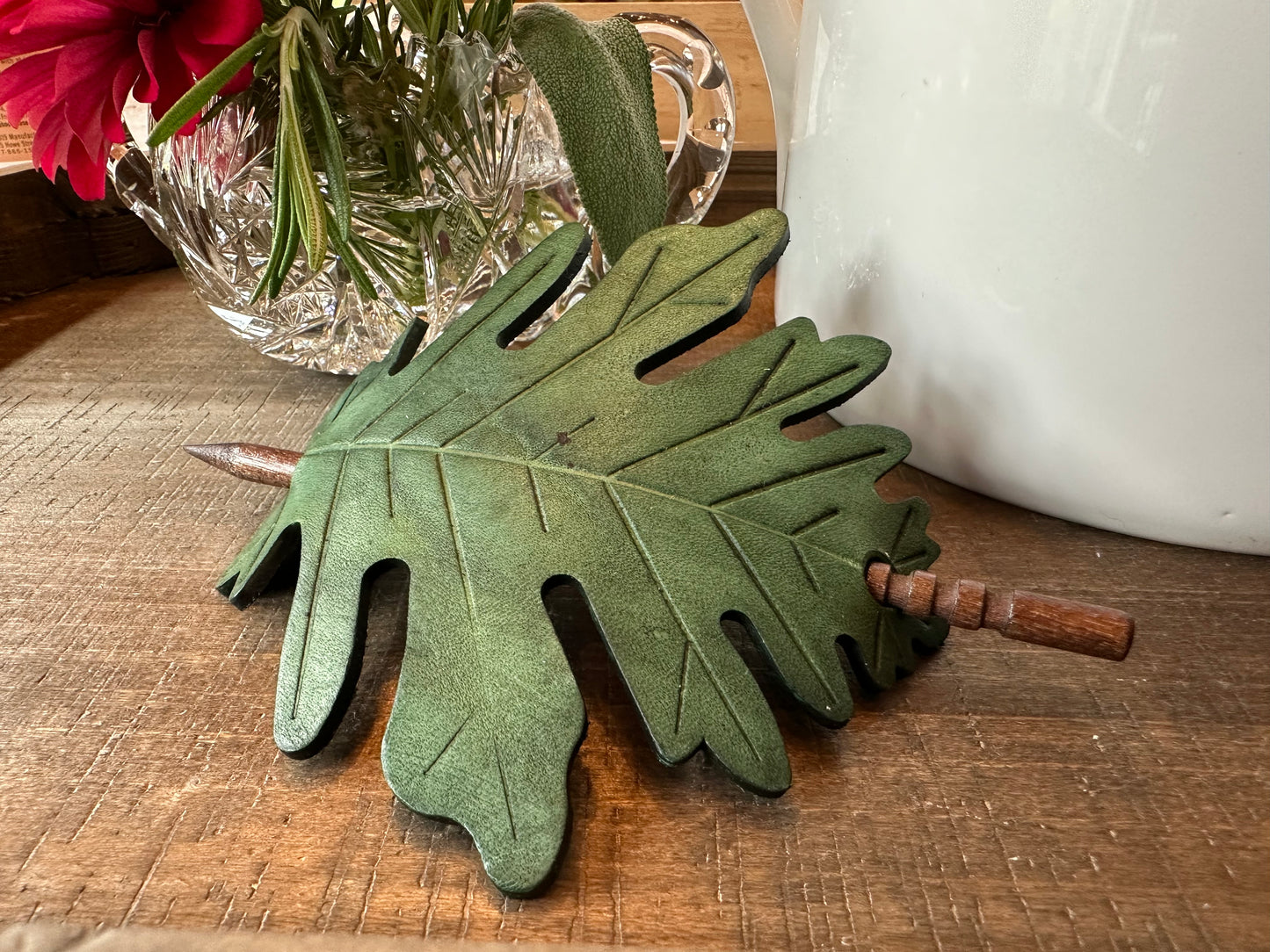 Large Oak Leaf Leather Hair Slide for Women