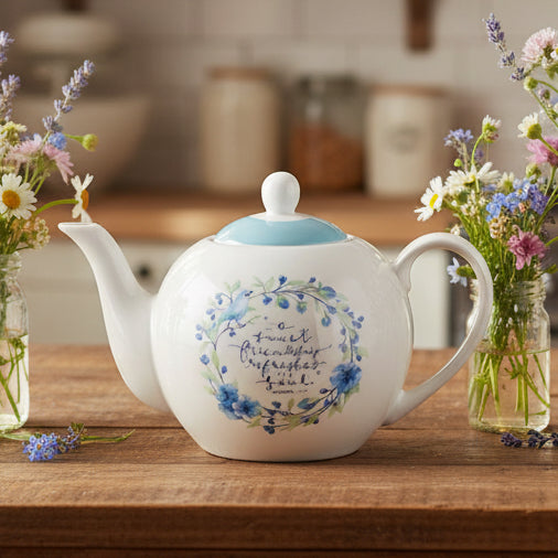 Blue "Friendship" Ceramic Teapot