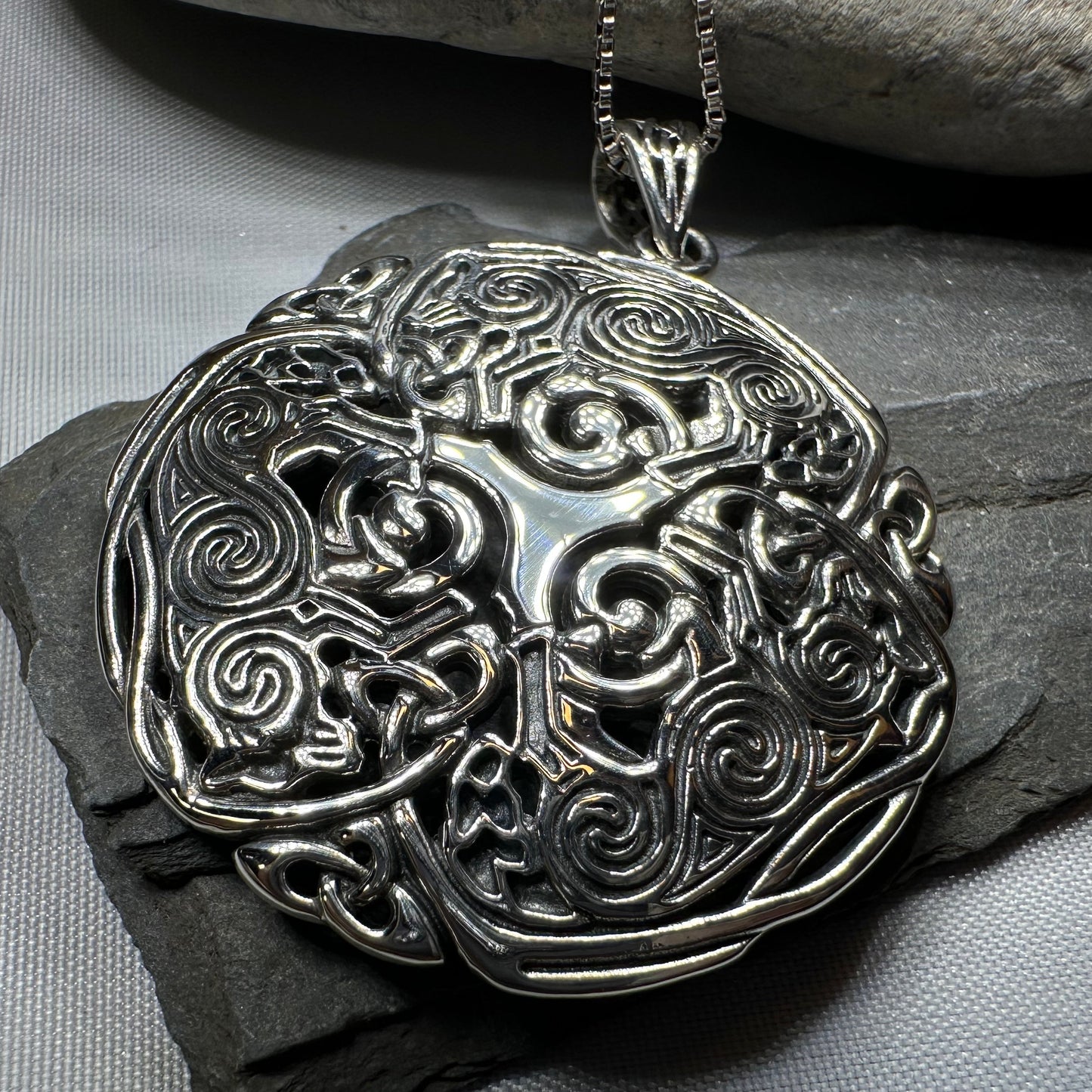 Pictish Triple Celtic Wolf Necklace in Sterling Silver