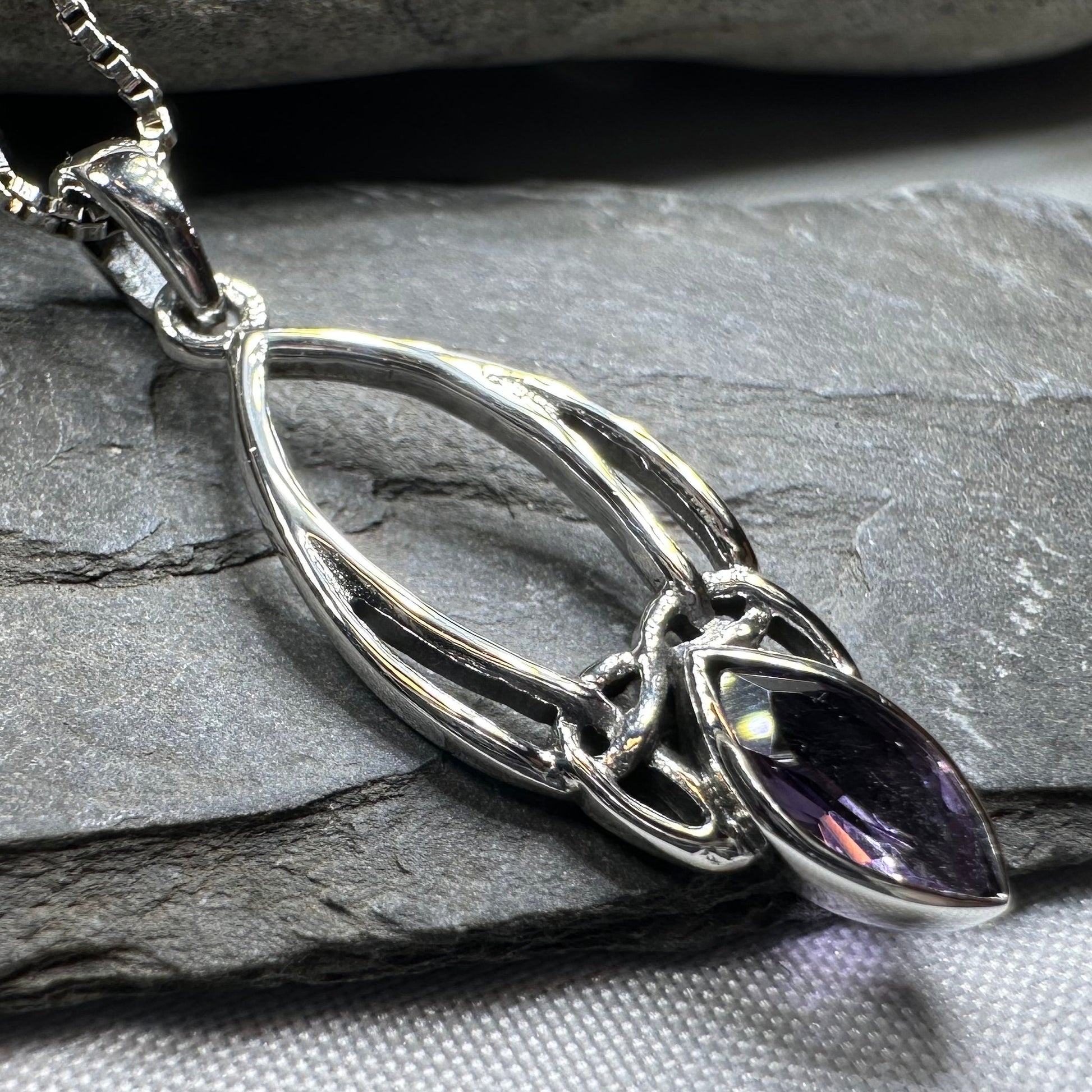 Tay Celtic Knot Amethyst Necklace in Sterling Silver — view 8