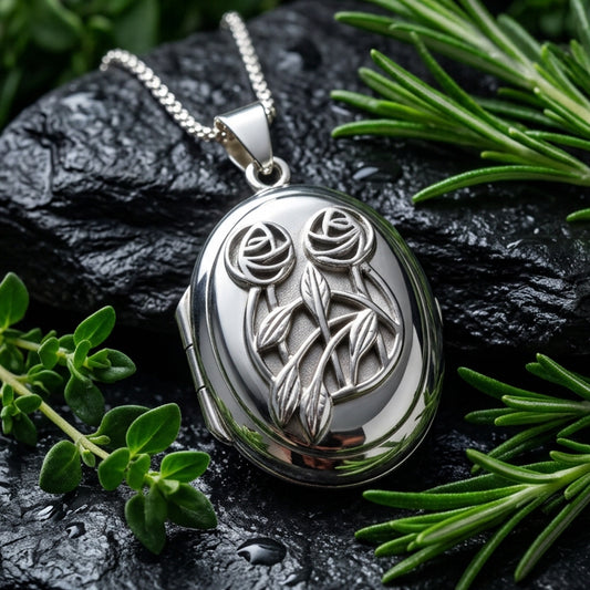 Double Roses Mackintosh Locket Necklace in Sterling Silver