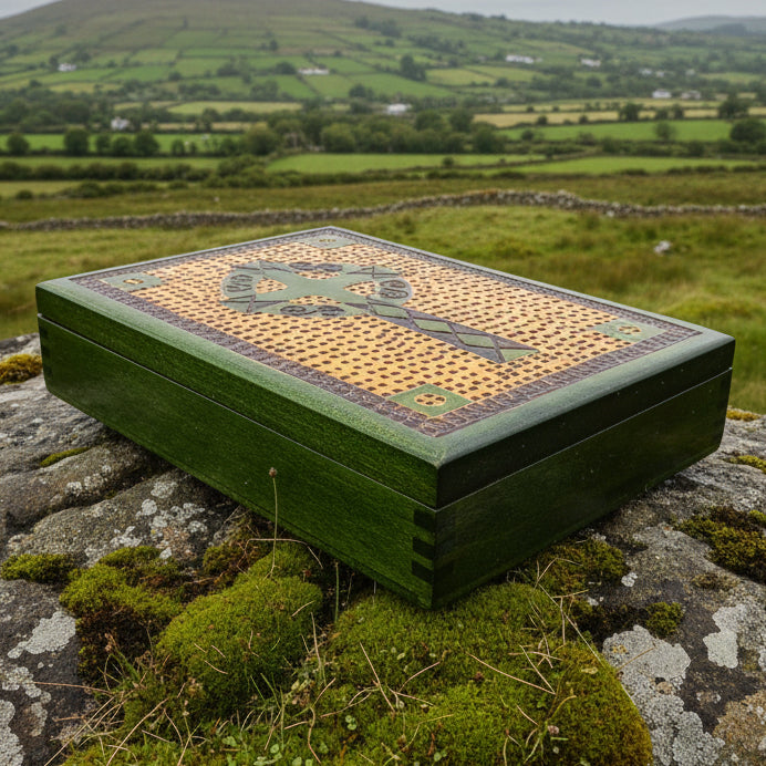Green Celtic Cross Keepsake Box - Handmade Wooden Box