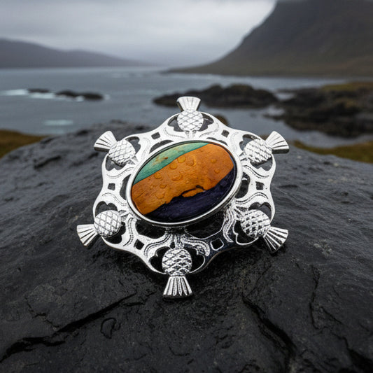 Heathergems Scottish Thistle Oval Brooch - Handmade in Scotland