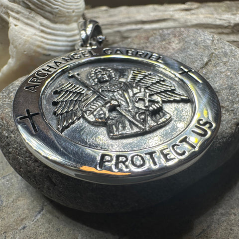 Load image into Gallery viewer, Large Archangel Gabriel Pendant in Sterling Silver
