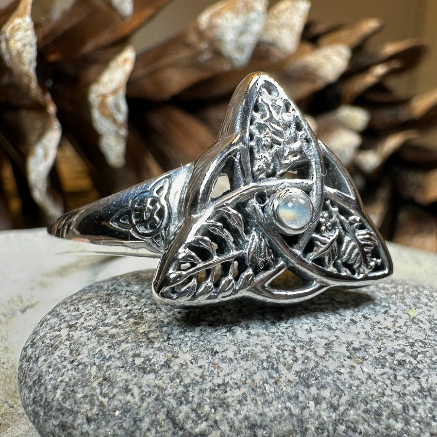 Oak Ash Thorn Moonstone Ring in Sterling Silver