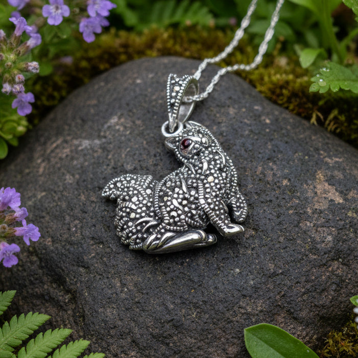 Precious Marcasite Cat Necklace in Sterling Silver