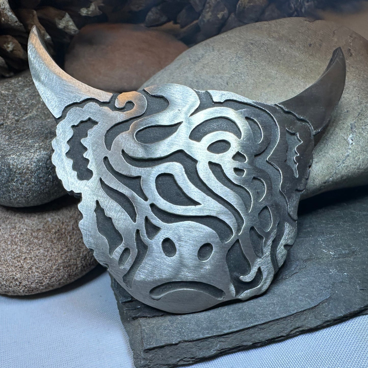 Large Celtic Highland Cow Brooch - Handmade in Scotland