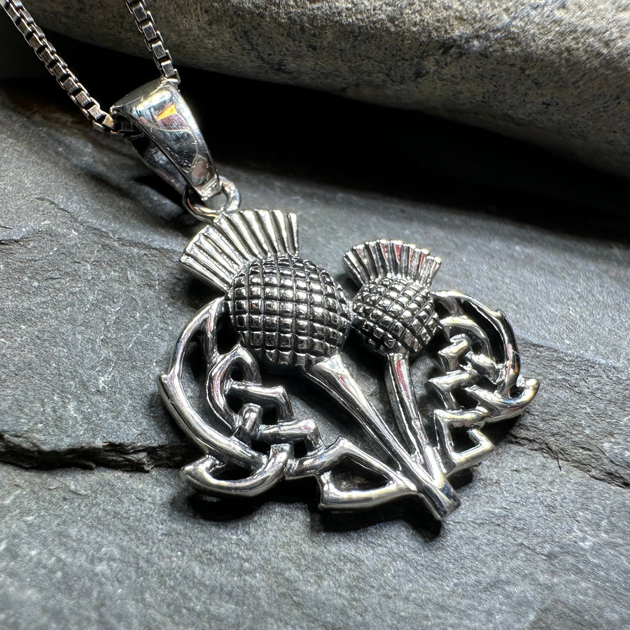 Maisie Double Scottish Thistle Necklace in Sterling Silver