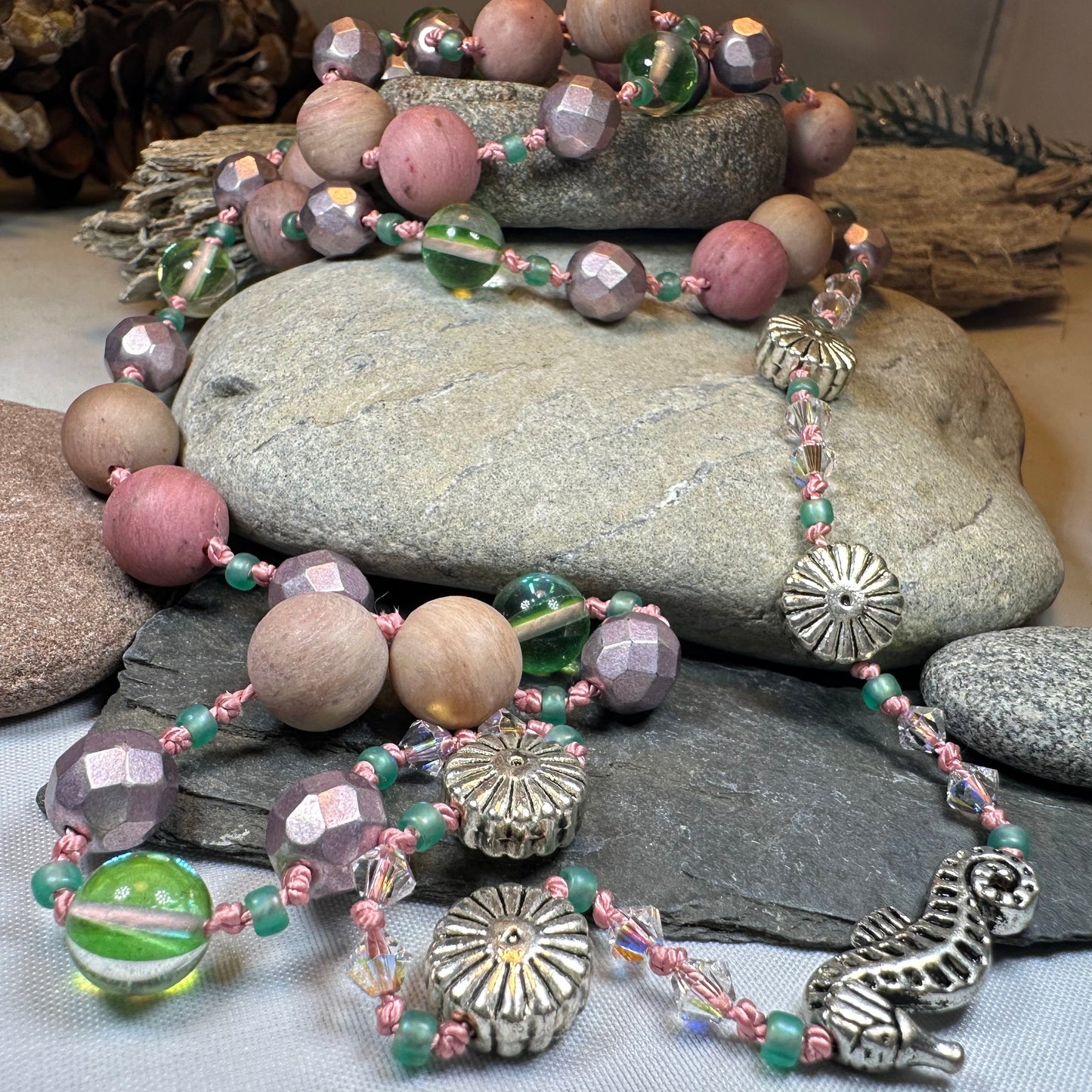 Pink Seahorse Blossom Long Necklace