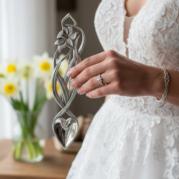 Traditional Welsh Daffodil Love Spoon in Pewter