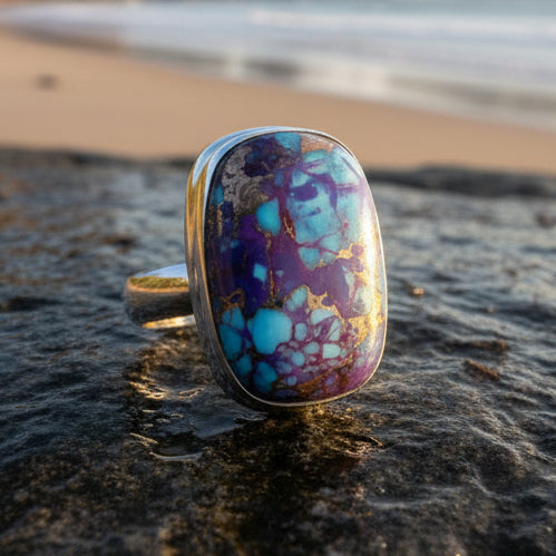 Purple Dahlia Turquoise Ring in Sterling Silver