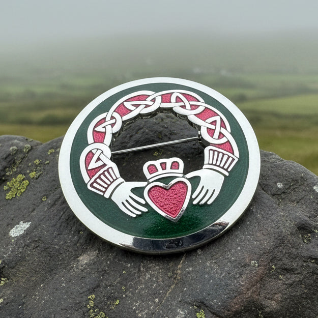 Enamel Irish Claddagh Brooch in pewter