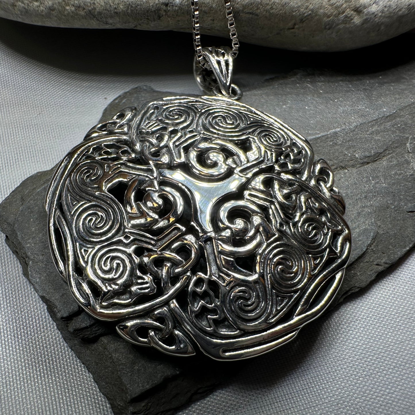 Pictish Triple Celtic Wolf Necklace in Sterling Silver
