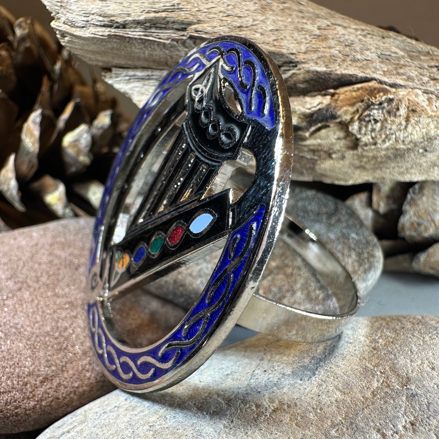 Enamel Irish Celtic Harp Scarf Ring