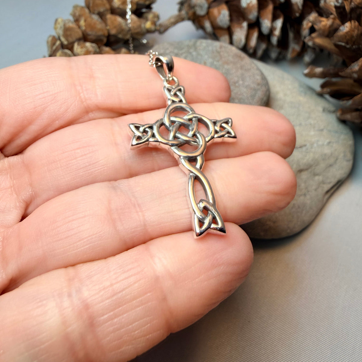 Celtic Dara Knot Cross Necklace in Sterling Silver