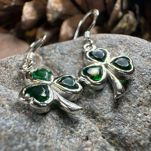 Load image into Gallery viewer, Sparkle Emerald Irish Shamrock Earrings in Sterling Silver
