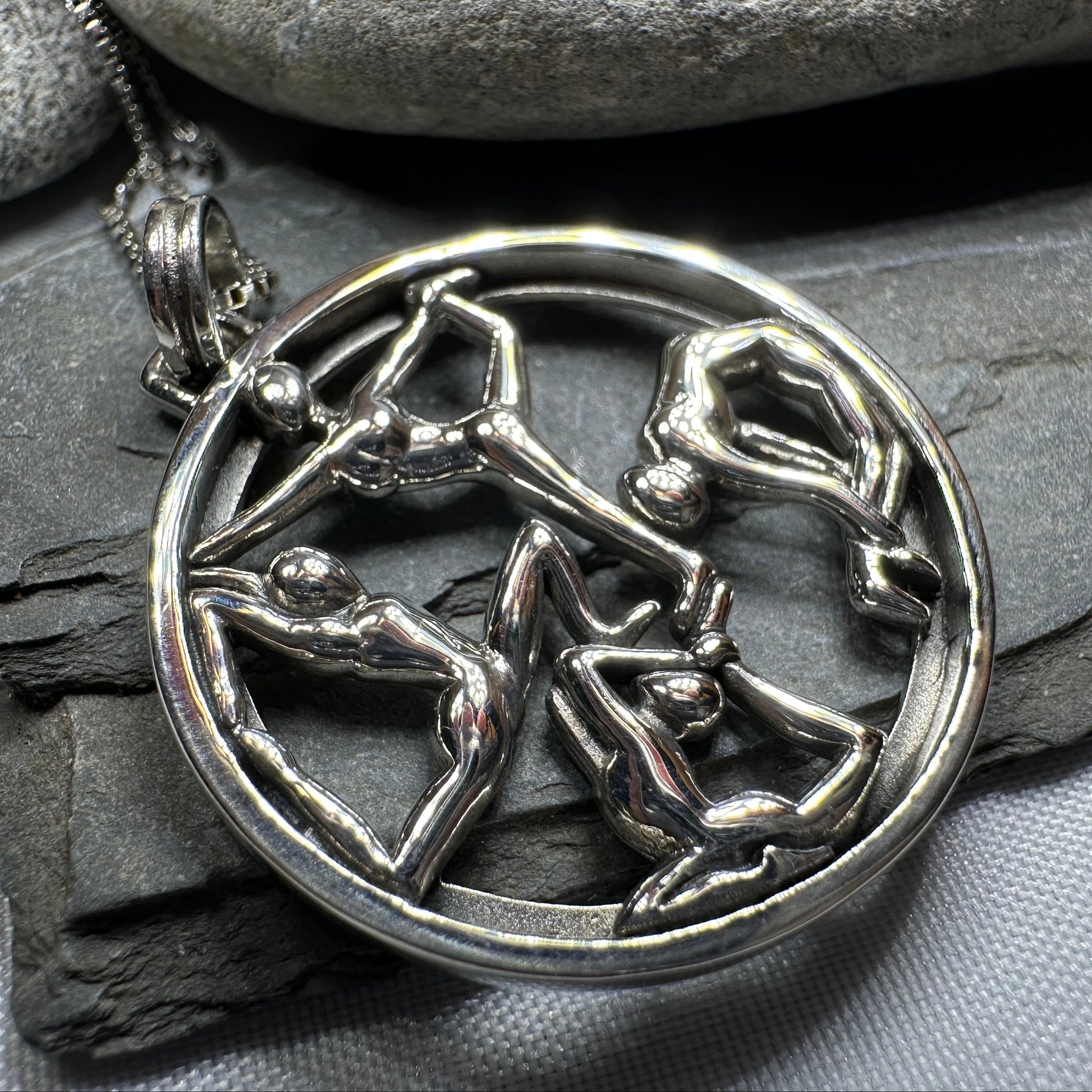 Round Yoga Pose Necklace in sterling silver