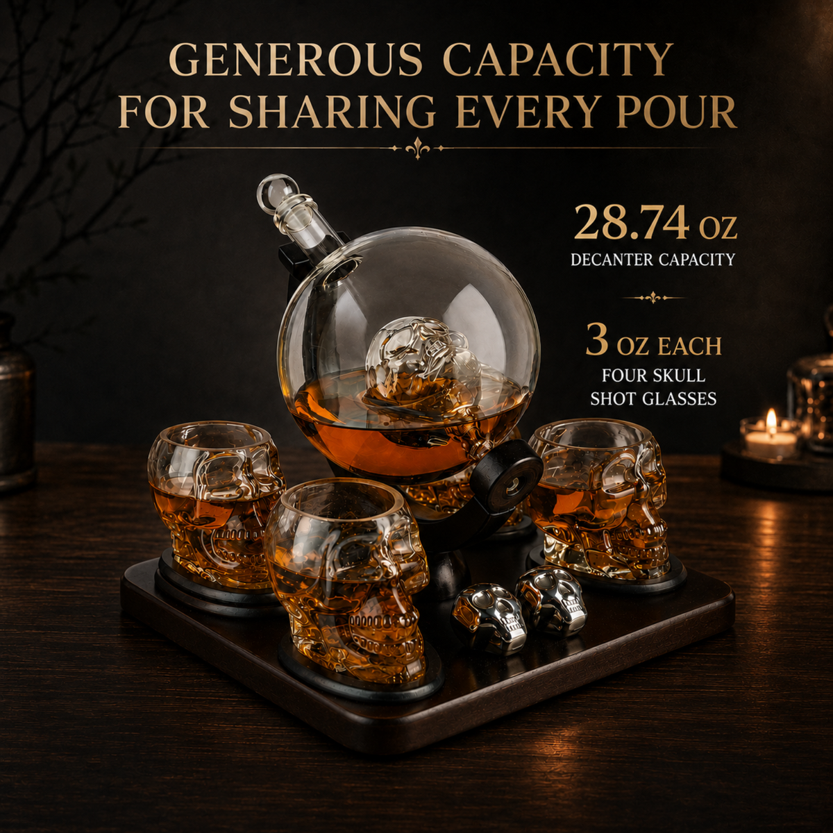 Large Skull Face Decanter Premium Barware Gift