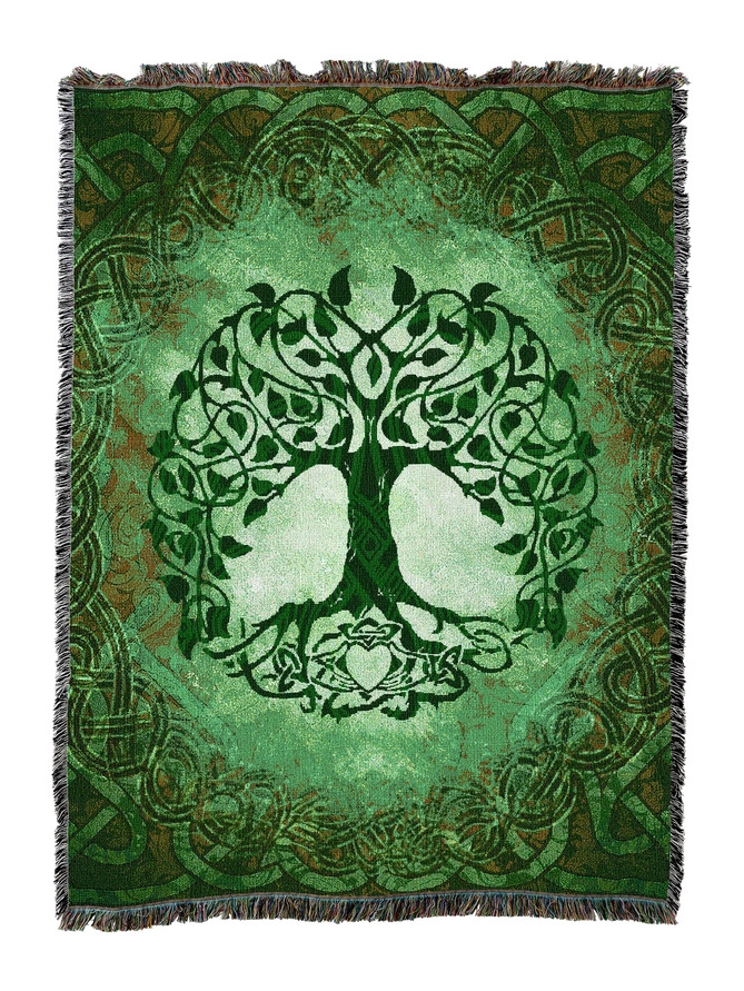 Claddagh Tree of Life Cotton Blanket - Handmade in North Carolina