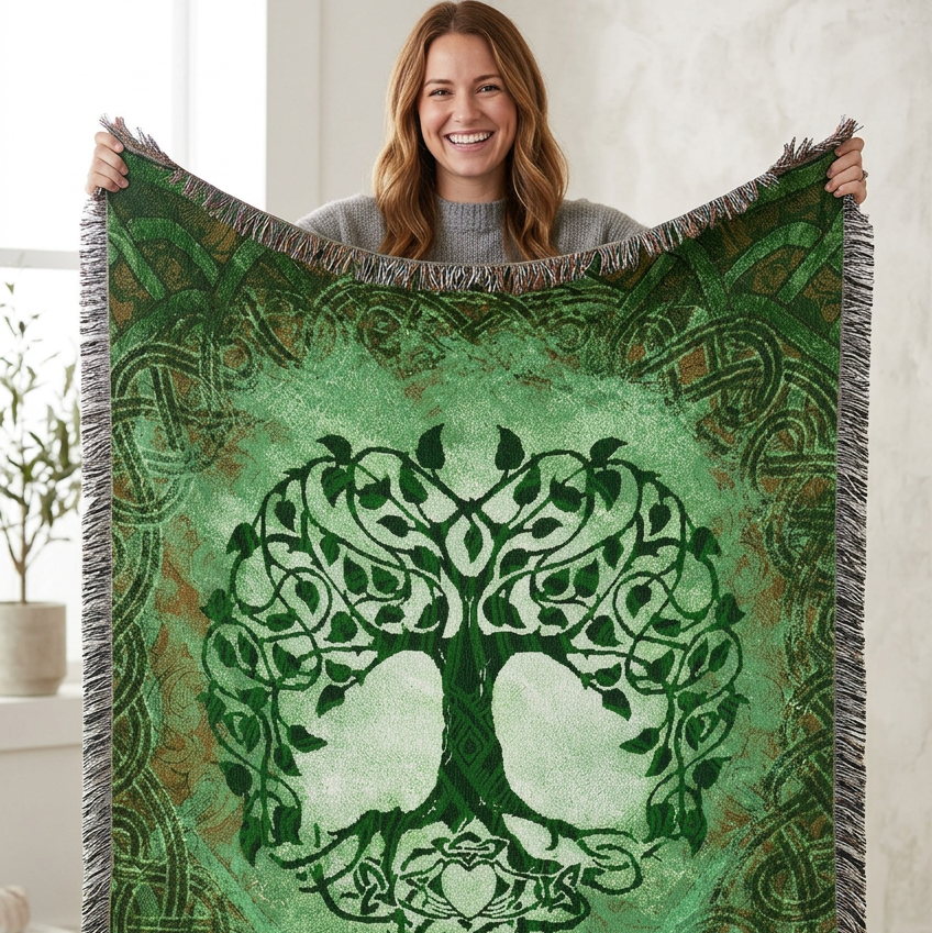 Claddagh Tree of Life Cotton Blanket - Handmade in North Carolina