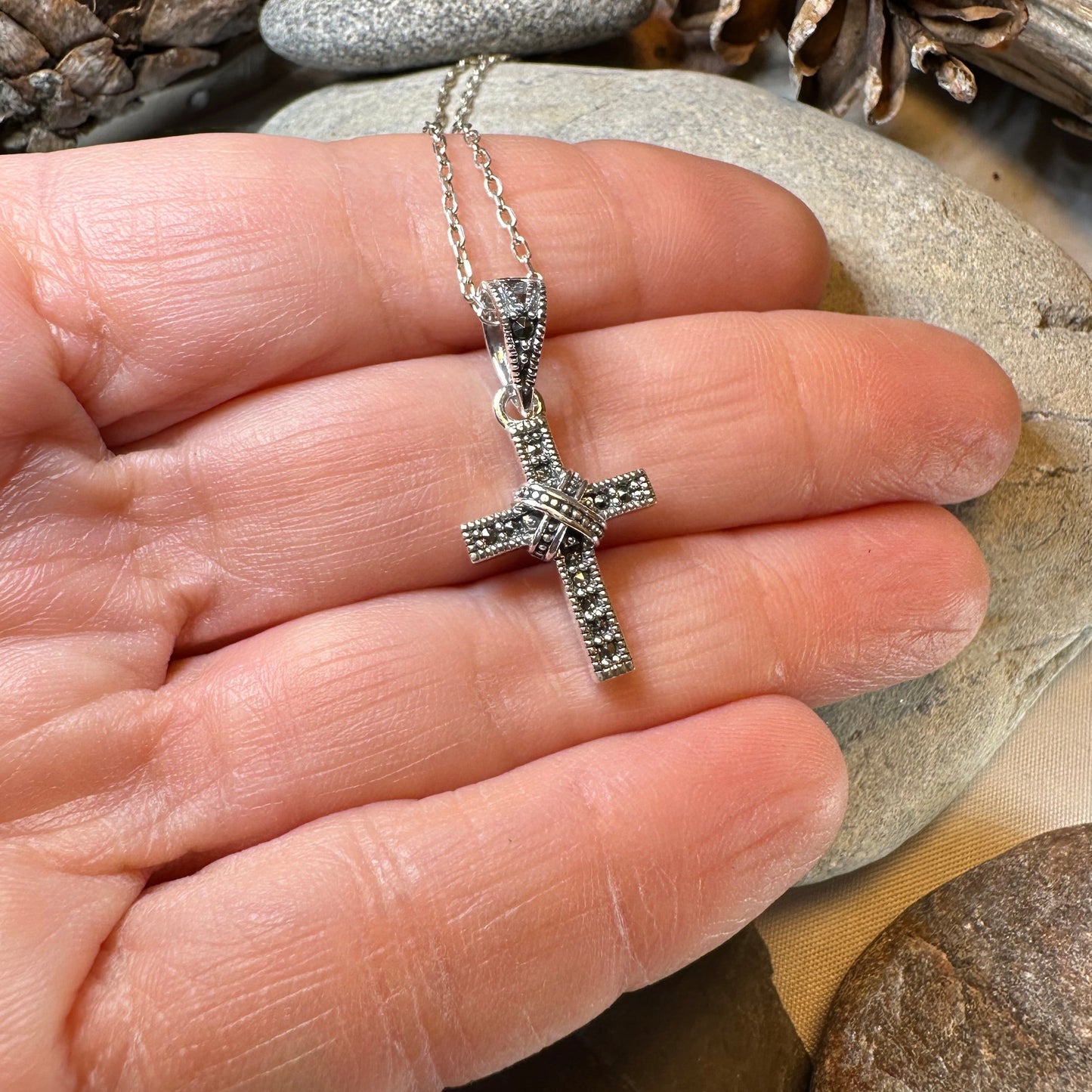 Petite Marcasite Cross Necklace