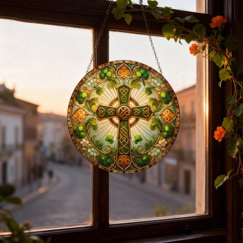 Load image into Gallery viewer, Ireland's Celtic Cross Stained Glass Suncatcher Gift
