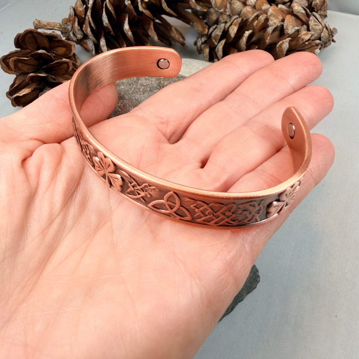 Trinity Knot & Irish Shamrock Copper Cuff Bracelet