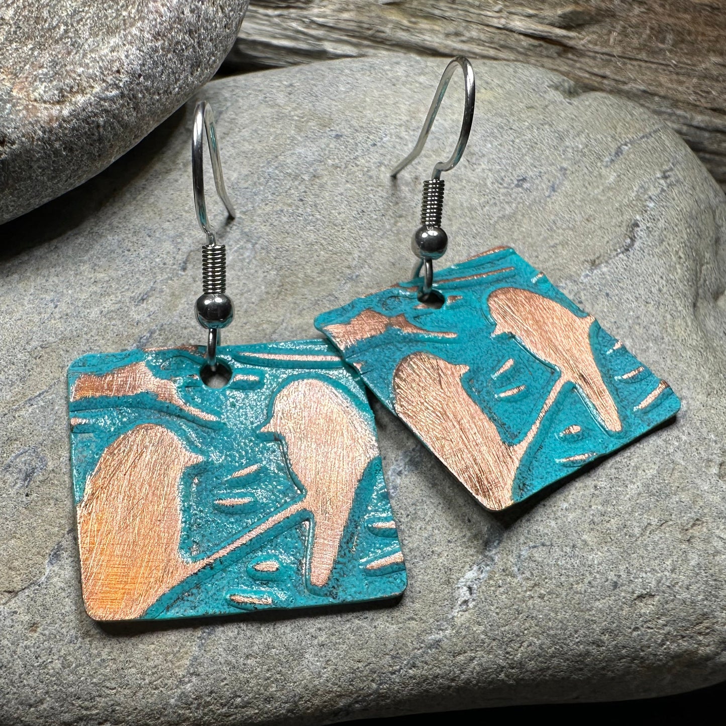 Summersong Bird Copper Dangle Earrings