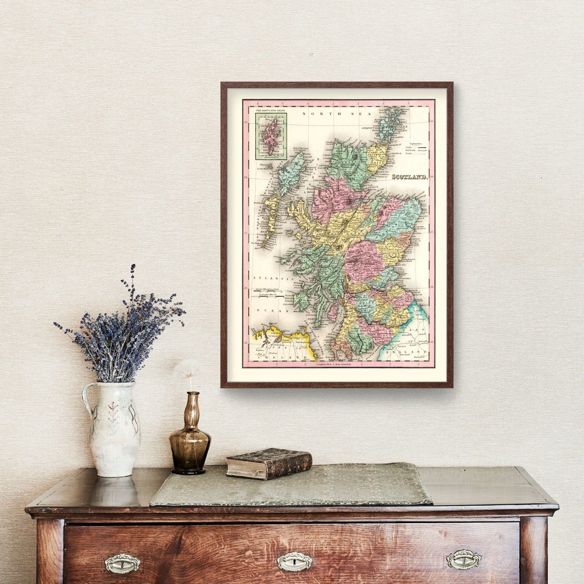 Vintage Map of Scotland 1842 Wall Art