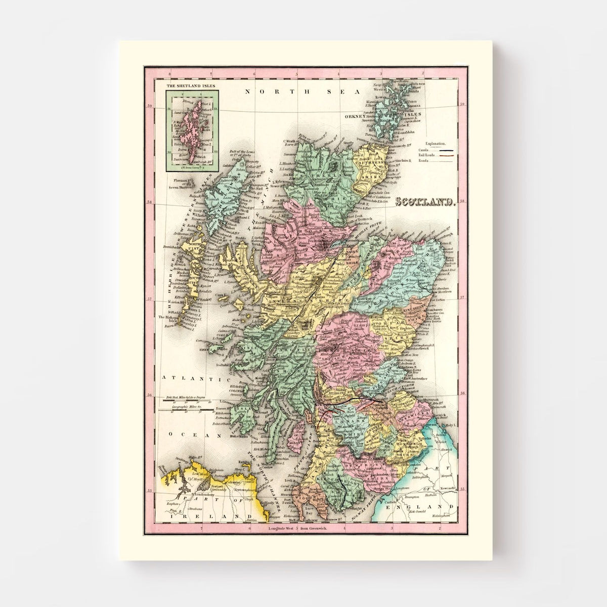 Vintage Map of Scotland 1842 Wall Art