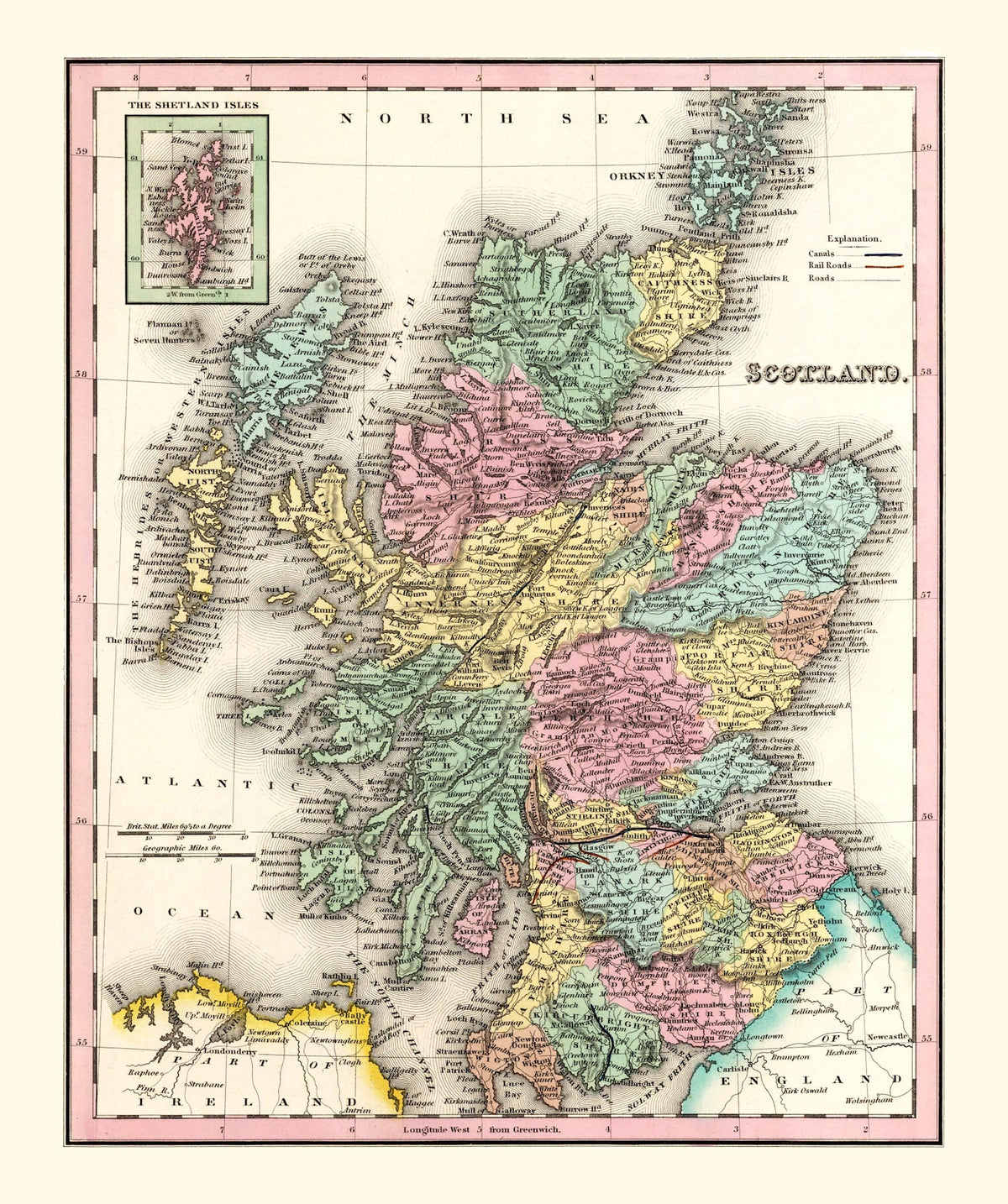 Vintage Map of Scotland 1842 Wall Art