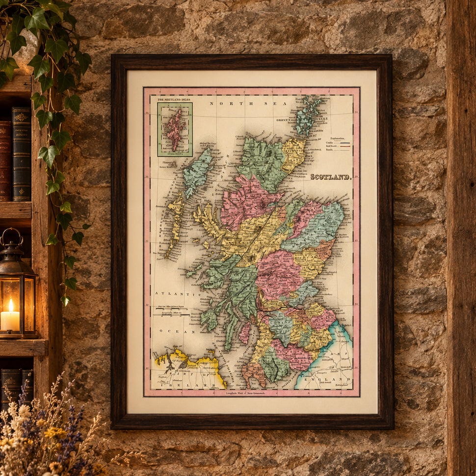 Vintage Map of Scotland 1842 Wall Art
