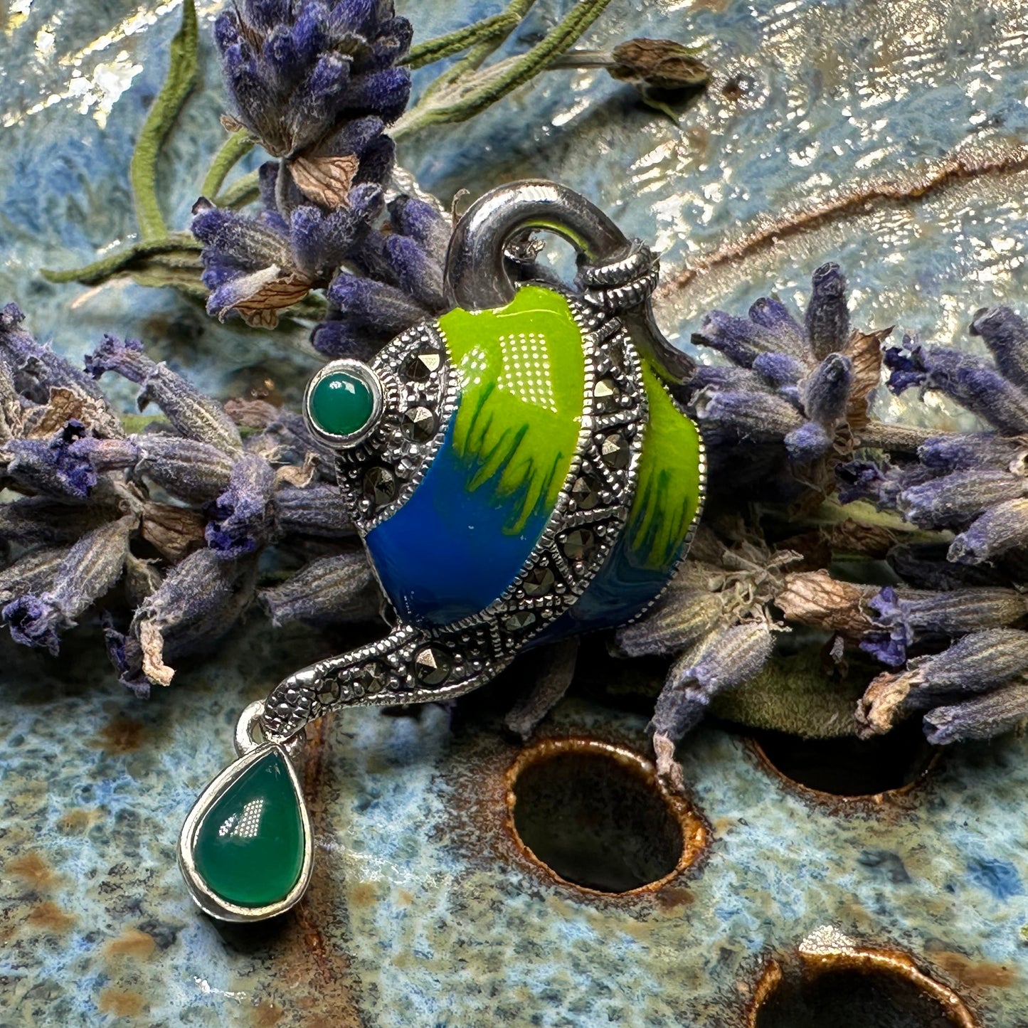 Spot of Tea Teapot Marcasite Necklace in Sterling Silver