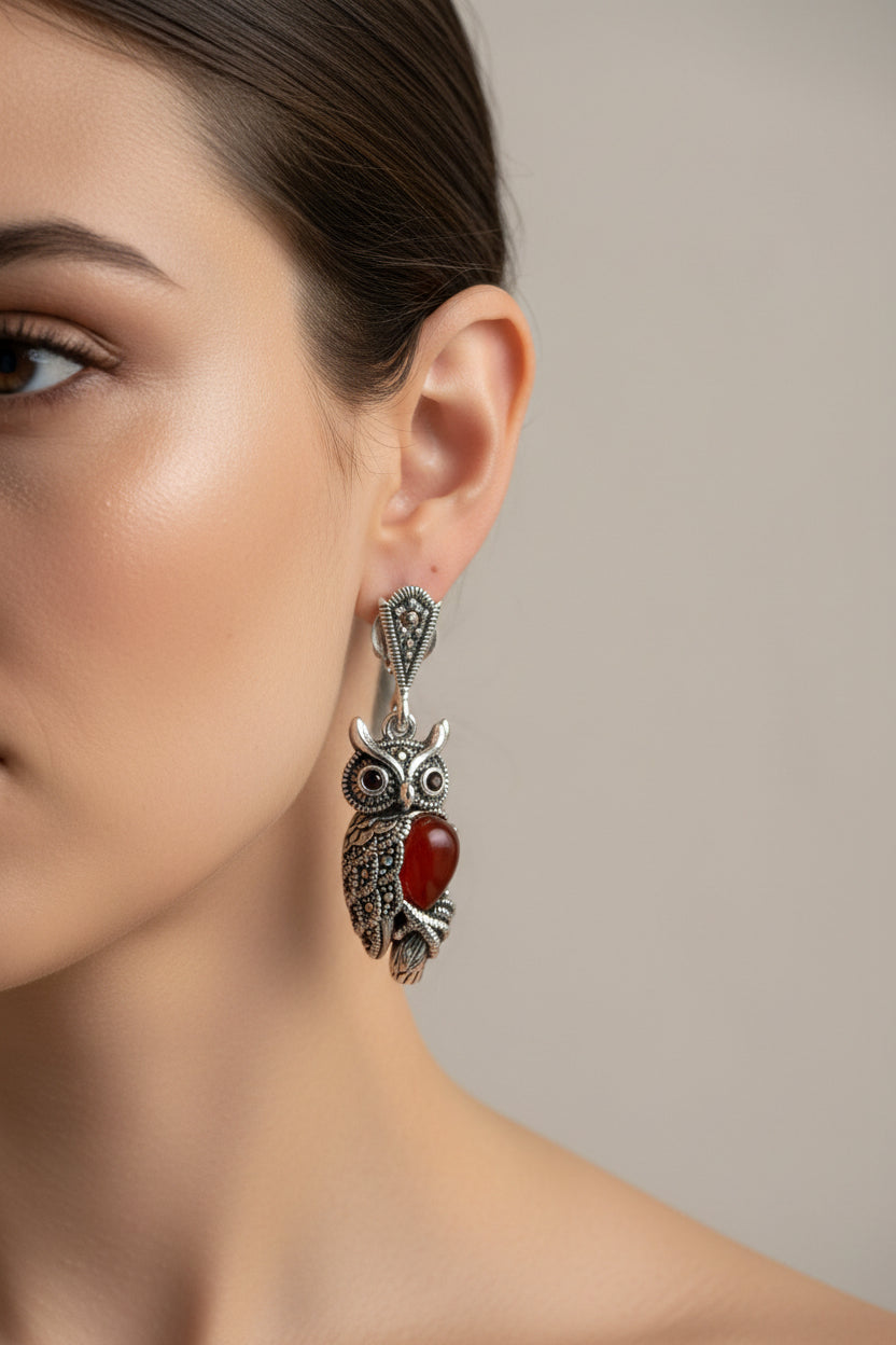 Marcasite Owl Earrings — view 2