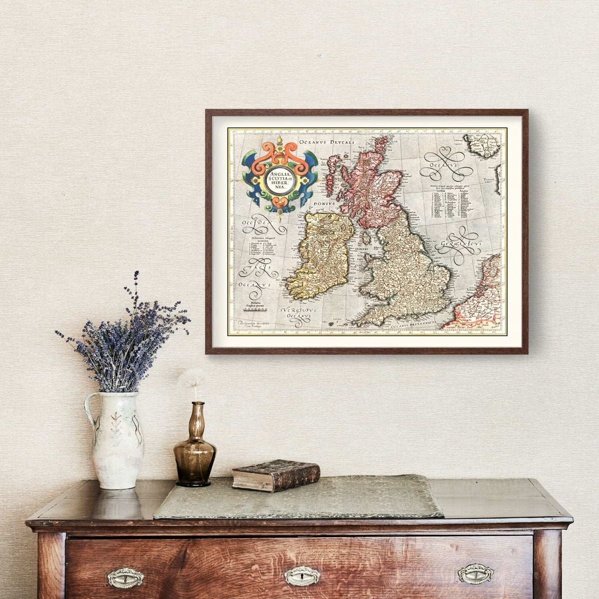Vintage Map of England, Scotland & Ireland 1623 Wall Art