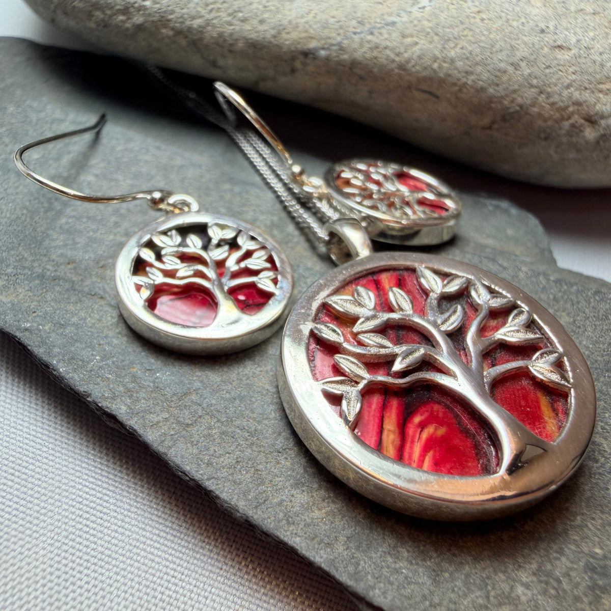 Heathergems Scottish Tree of Life Necklace & Earrings Set - Sterling Silver